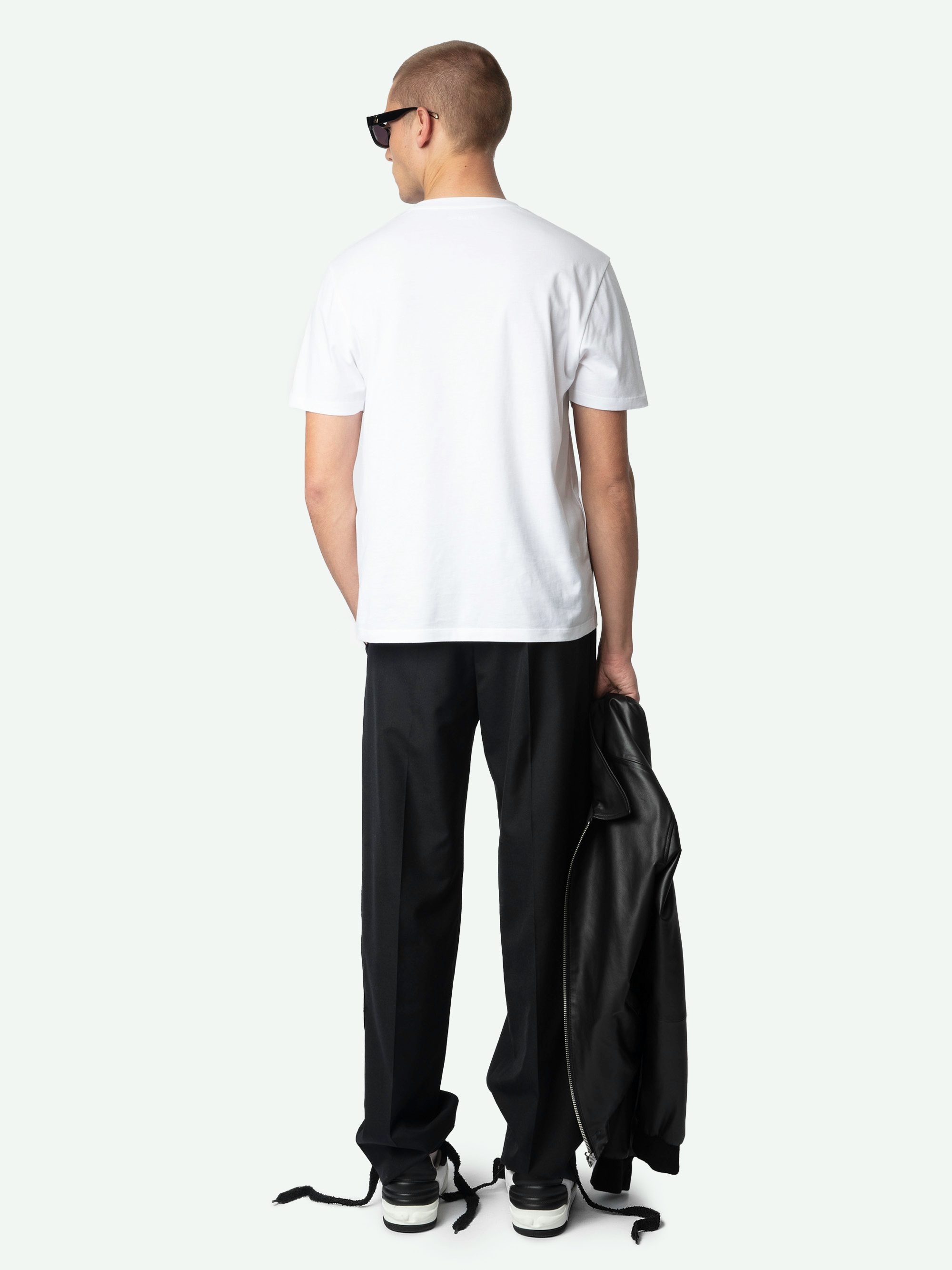 T-Shirt Tommy - Weißes T-Shirt aus Bio-Baumwolle mit kurzen Ärmeln und "Rock'N'Roll Is Not Dead"-Print.